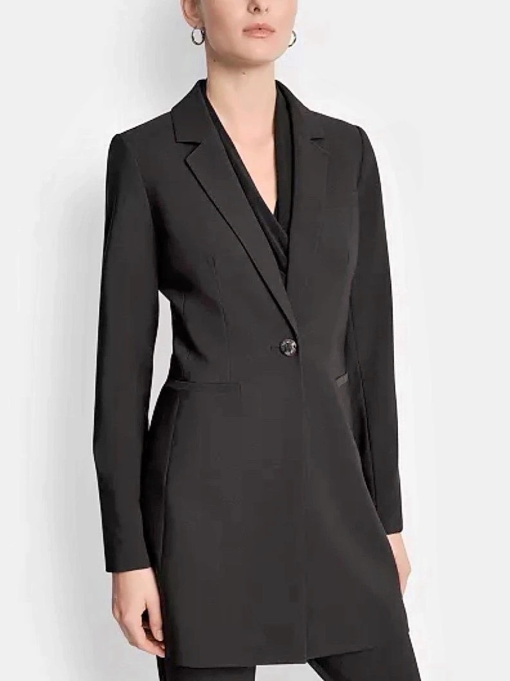 DKNY Women's Petite Single-Button Long-Sleeve Blazer Black Silver Button Size 4P